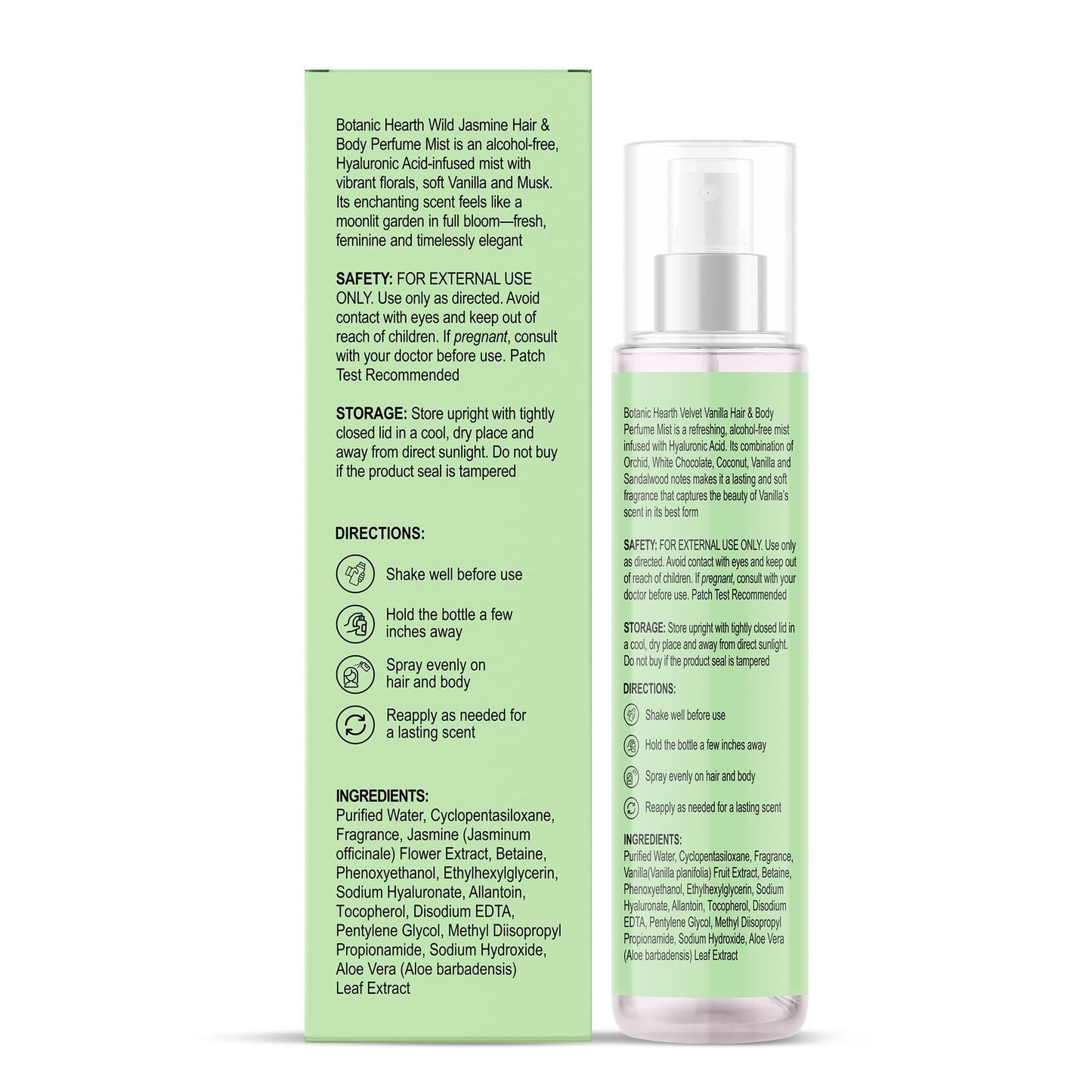 Botanic Hearth Wild Jasmine Hair & Body Perfume Mist with Hyaluronic Acid, Alcohol-Free, Long Lasting Hydrating Body & Hair Spray, 3.4 fl oz / 100 ml