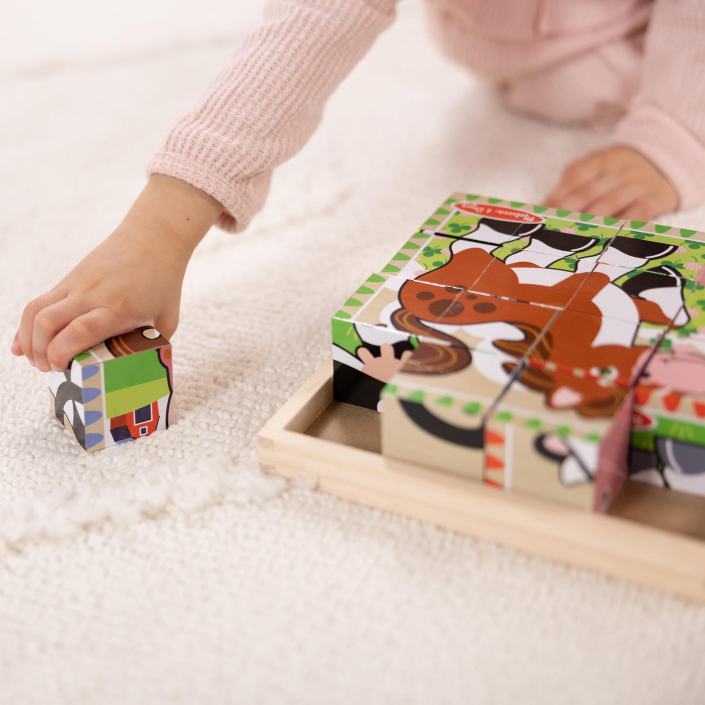 Melissa & Doug Farm Wooden Cube Puzzle with Storage Tray – 6-in-1 Animal Puzzle for Toddlers and Preschoolers – 16 Wooden Cubes – Farm Toy for Kids Ages 3+ - FSC Certified