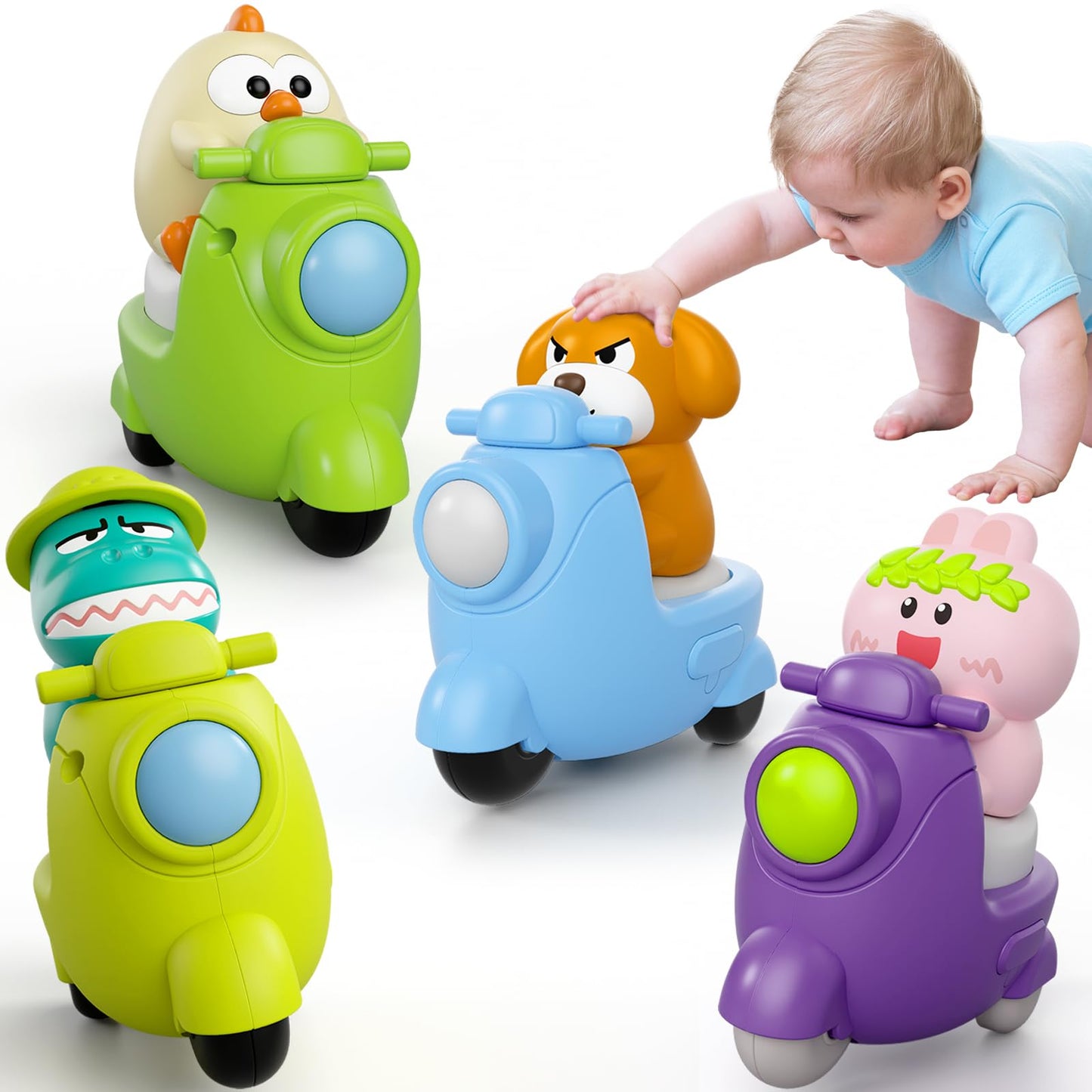 Hydrathy 4-Pack Press & Go Animal Cars for Toddlers 1-3, Dinosaur Push Toys for Boys & Girls, Safe Baby Vehicles for Birthday & Christmas