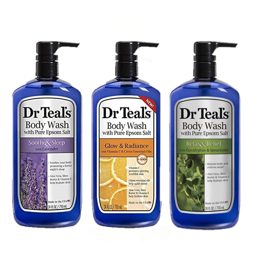 Dr Teal's Body Wash Gift Set, 3 x 24oz – Soothe & Sleep, Glow & Radiance, Relax & Relief with Lavender, Citrus & Eucalyptus