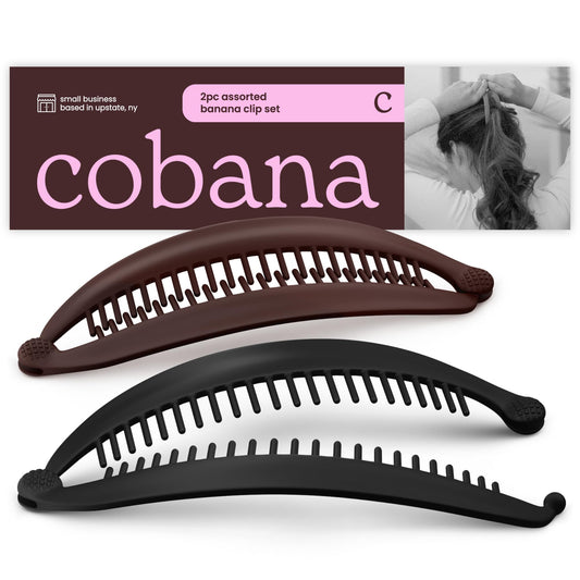 Cobana Banana Clip Hair Clips - Volumizing Hair Claw Clips & Hair Styling Accessories for Thick & Thin Hair - Large 6'' Set of 2 (Black and Brown)