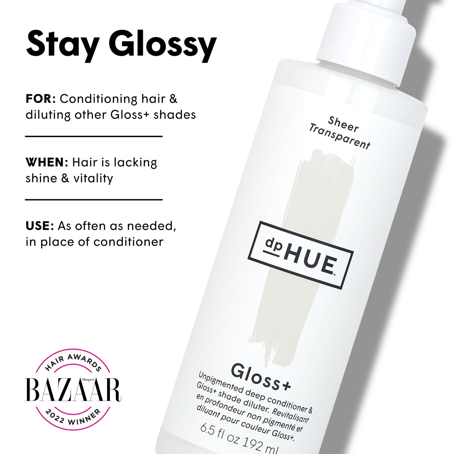 dpHUE Gloss+ Sheer 6.5 oz | Unpigmented Deep Conditioner & Shade Diluter | Adds Shine & Softness | Vegan, Paraben & Sulfate Free, Cruelty-Free