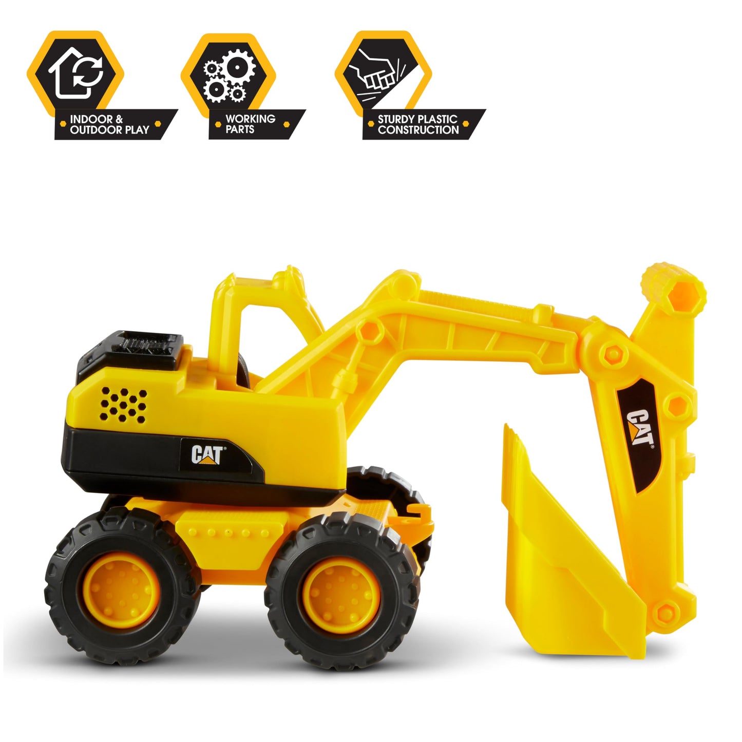 Cat Construction Fleet 10" Excavator Toy – Heavy-Duty Plastic, Working Boom & Bucket, Free-Rolling Wheels, Indoor/Outdoor Sandbox Vehicle for Kids 2+