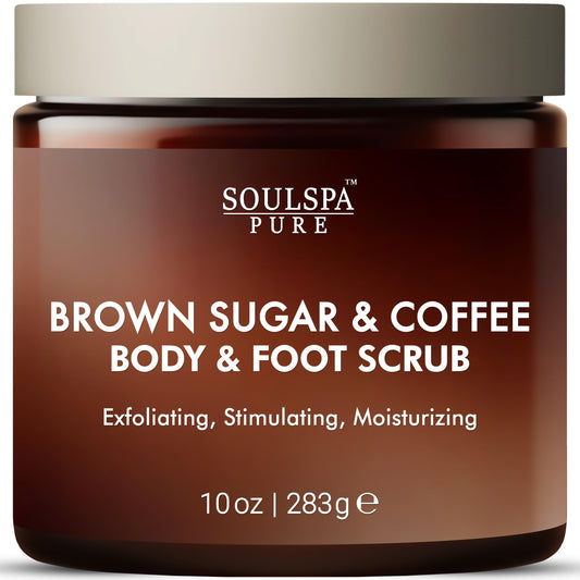 Brown Sugar & Coffee Body Scrub - Moisturizing, Energizing Exfoliator for All Skin Types, Hydrating Spa Treatment, 10 oz