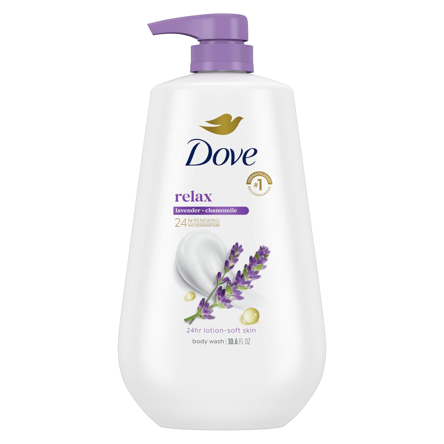 Dove Body Wash with Pump Relax Lavender Oil & Chamomile For 24hr Lotion-Soft Skin Moisturizing Skin Cleanser with No Sulfates No Parabens 30.6 Oz