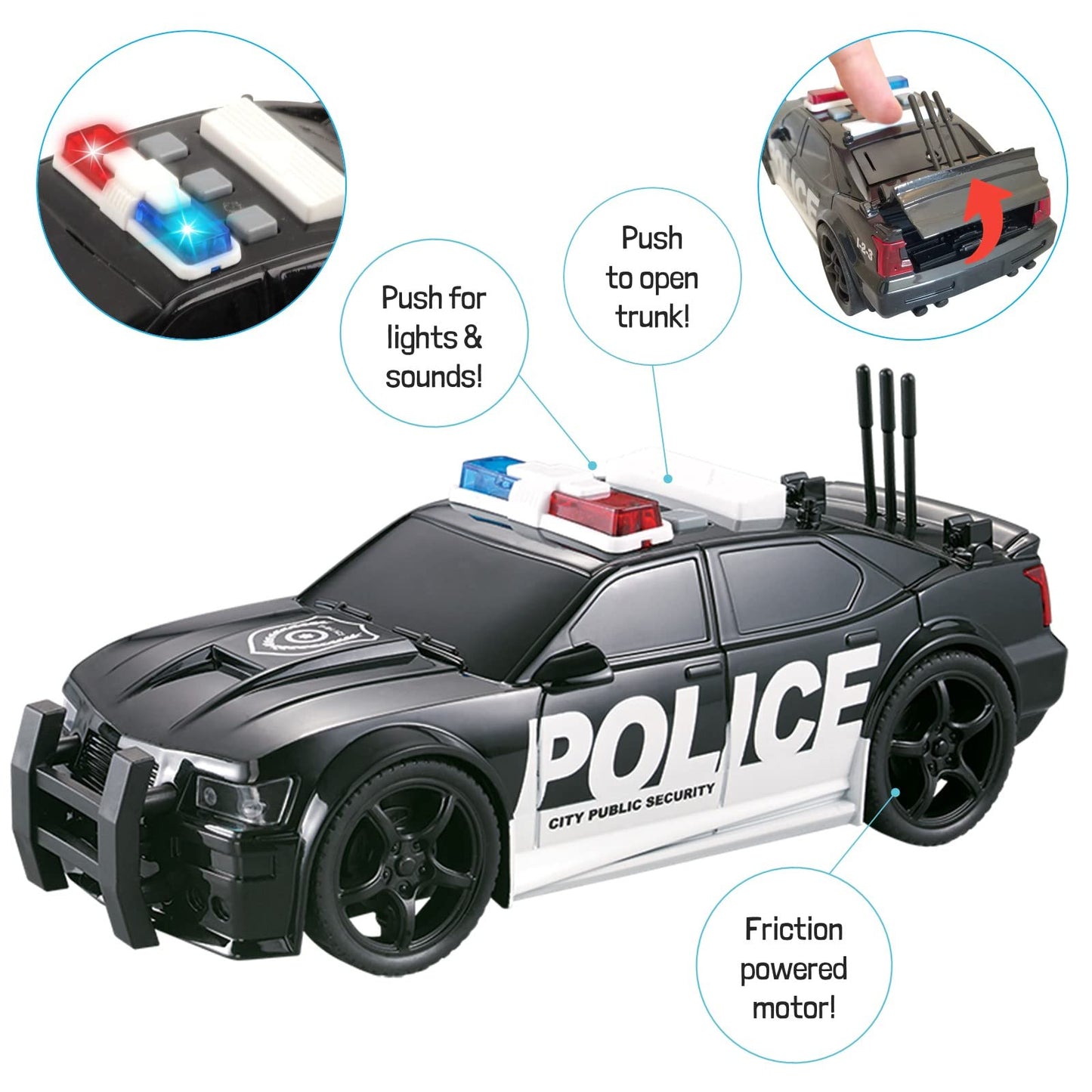 Vokodo 3-Pack City Guardians Friction Vehicles Toy Set – Fire Rescue Helicopter, Police Car & Ambulance Truck for Kids Ages 3-6