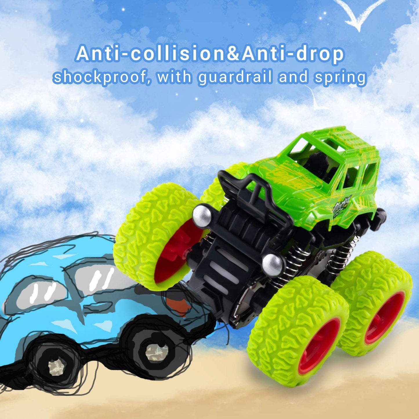 taessv Monster Truck Toy Set – 4 Friction-Powered Push & Go Cars for Toddlers Kids, Birthday & Christmas Gift, Ages 3+ Boys & Girls