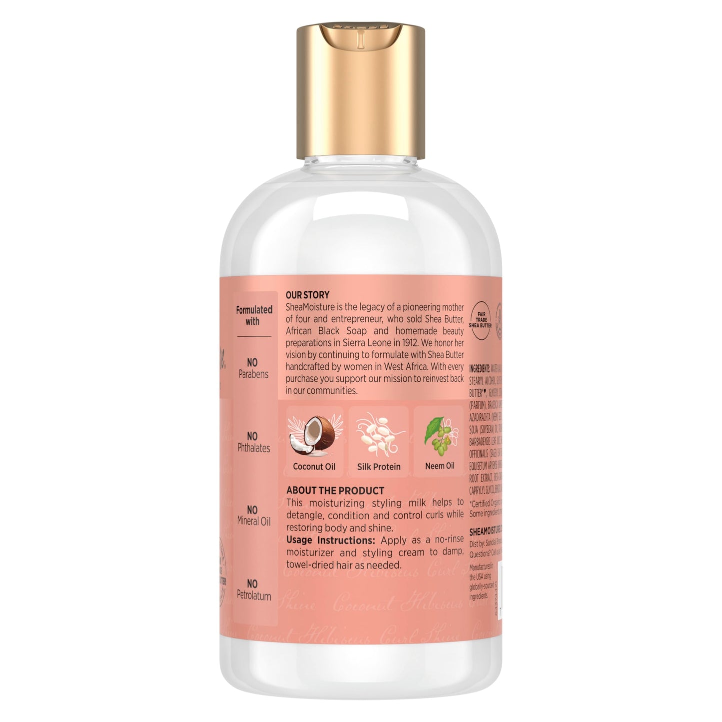 SheaMoisture Curl & Style Milk Coconut & Hibiscus with Silk Protein & Neem Oil for Thick, Defined, Curly Hair Fair Trade, Sulfate-Free 8 oz