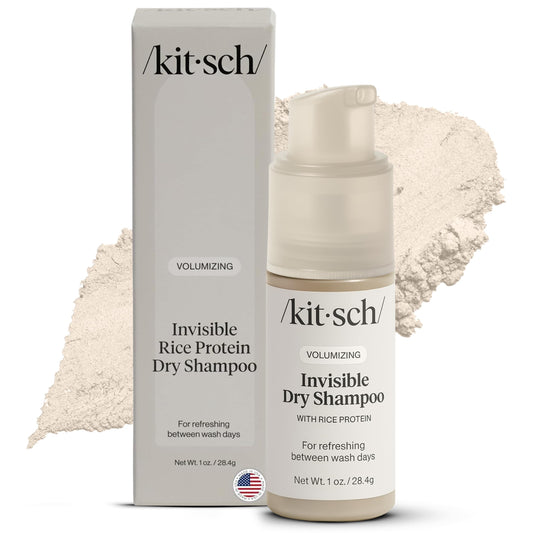 Kitsch Volumizing Rice Protein Dry Shampoo Powder | No White Cast, Non-Greasy Oil Absorber for Light-Medium Hair | Travel Pump 1oz