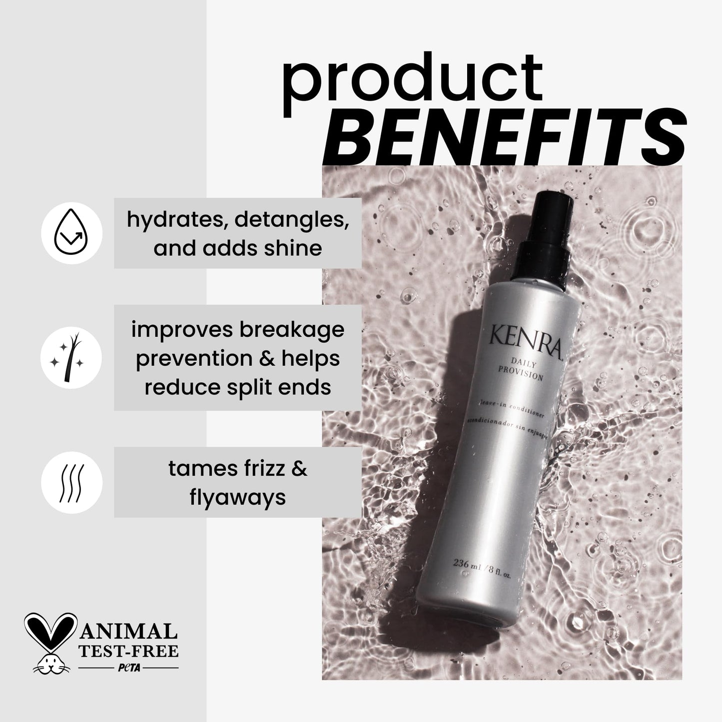 Kenra Professional Daily Provision Leave-In Conditioner – Hydrates, Detangles, Adds Shine, Tames Frizz, Protects from Heat & Humidity – 8 fl oz