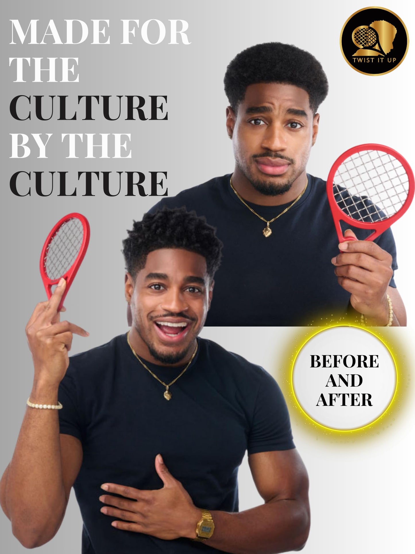 Twist It Up Comb (Bond Black) - Alternative for Hair Sponges, Creates Curls and Twists for Black Men, Tennis Racket Design