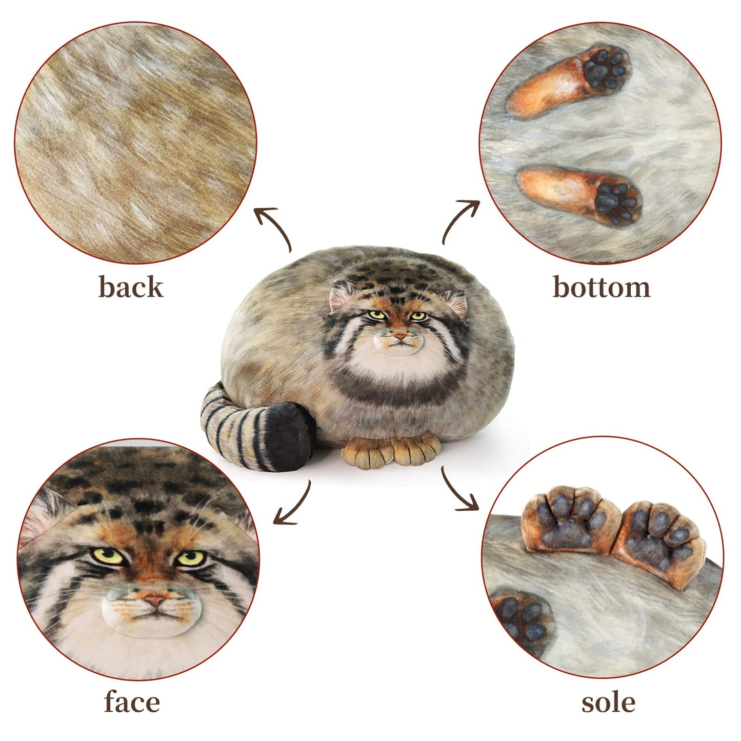 Pallas Cat Stuffed Animal Plush, Cute Steppe Kitten Plush Pillow Doll, Soft Plush Toy Gift for Kids & Adults, 18 Inch Body Pillow