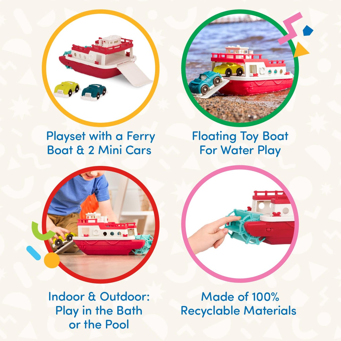 Battat – Wonder Wheels – Pool And Bath Toys For Babies, Toddlers – Floating Toy Boat For Water Play – Recyclable Materials – Ferry Boat – 1 year +
