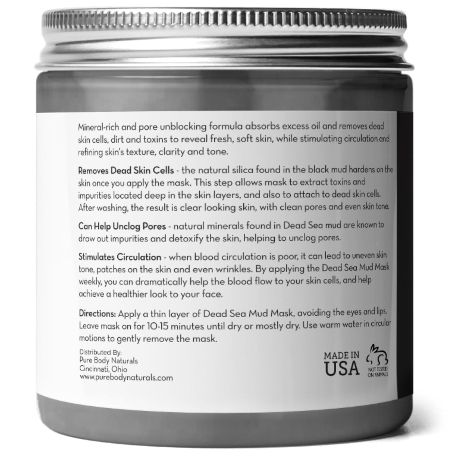 Pure Body Naturals Dead Sea Mud Mask for Face & Body – Acne, Blackheads, Oily Skin, Pores, Clay & Charcoal – 8.8 oz