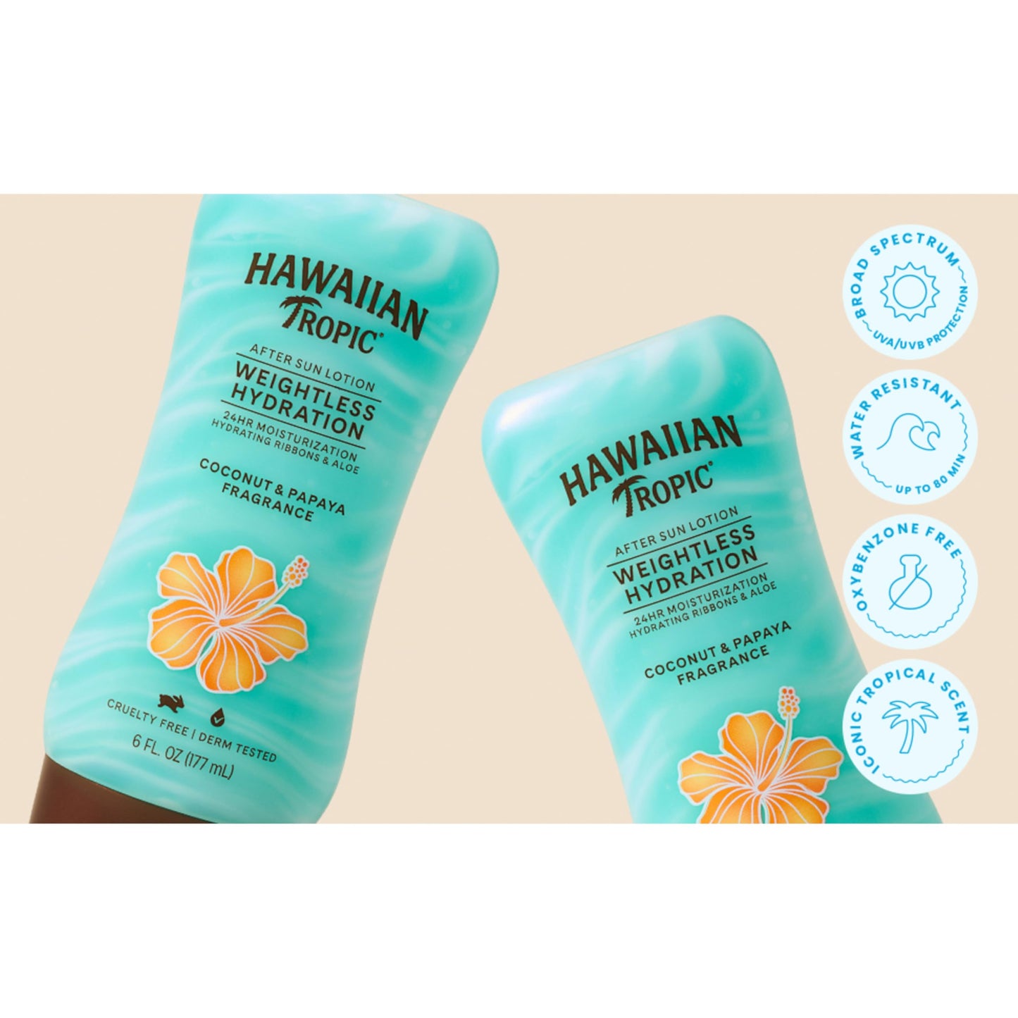 Hawaiian Tropic Weightless Hydration After Sun Lotion with Aloe, 6oz Twin Pack – Moisturizing After Sun Care, 2-Pack