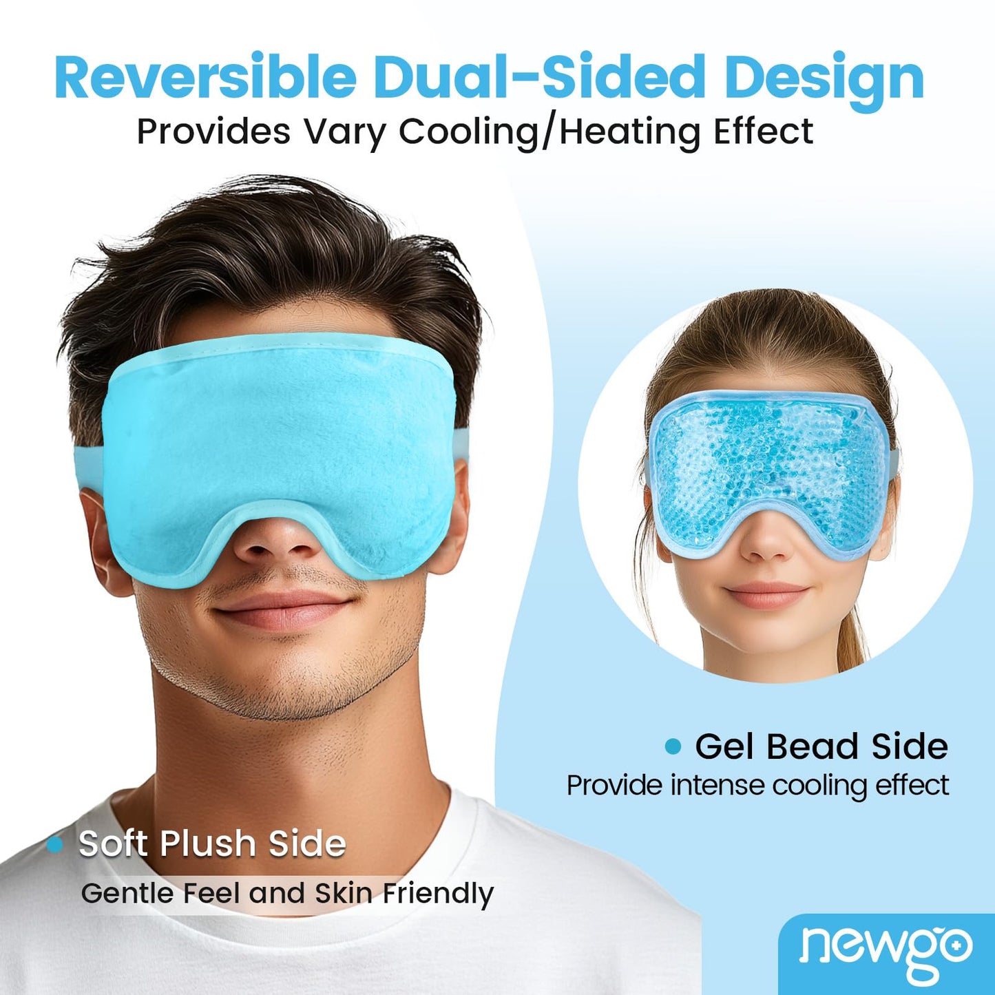 NEWGO Cooling Eye Mask for Puffy Eyes – Cold Gel Ice Pack for Dark Circles, Headache, Stress & Eye Puffiness Relief, Reusable Cold Compress – Blue