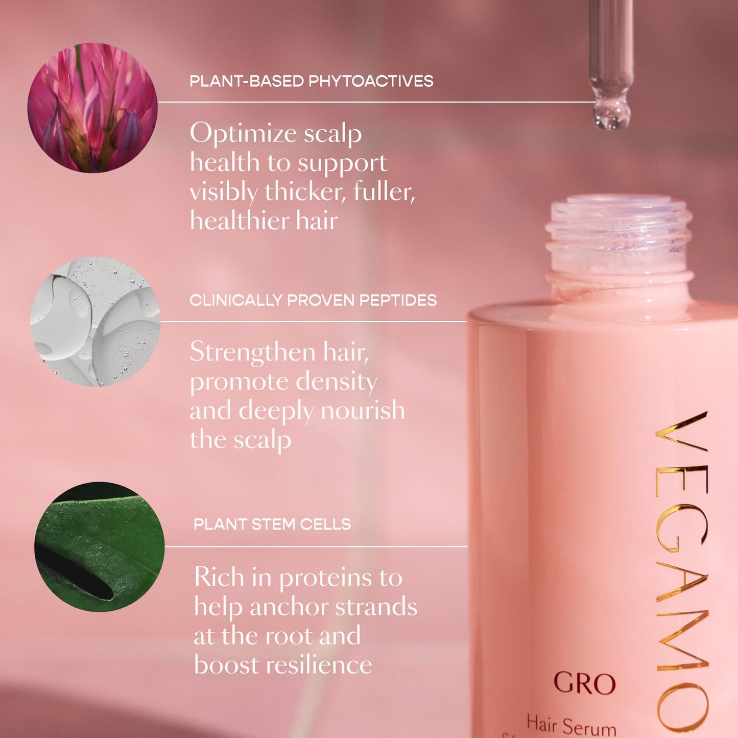 VEGAMOUR GRO Hair Serum for Hair Thinning, Thicker Fuller Looking Hair, Non Oily, 3 pack, 90 day supply