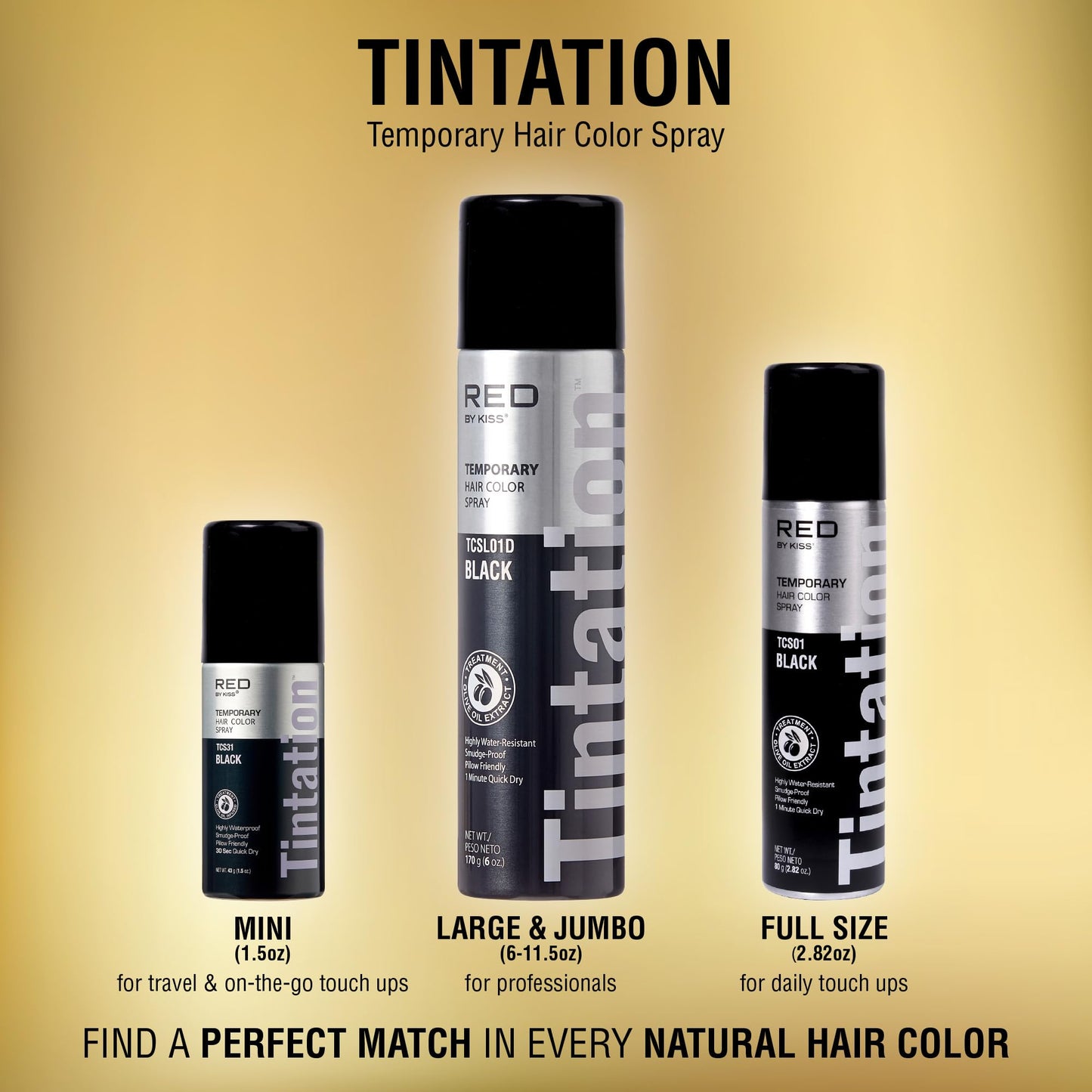 Red by Kiss Tintation Temporary Hair Color Spray Black 2.82oz | Instant Gray Root Touch-Up | Water-Resistant, Smudge-Proof, Quick-Dry, Easy Wash Out