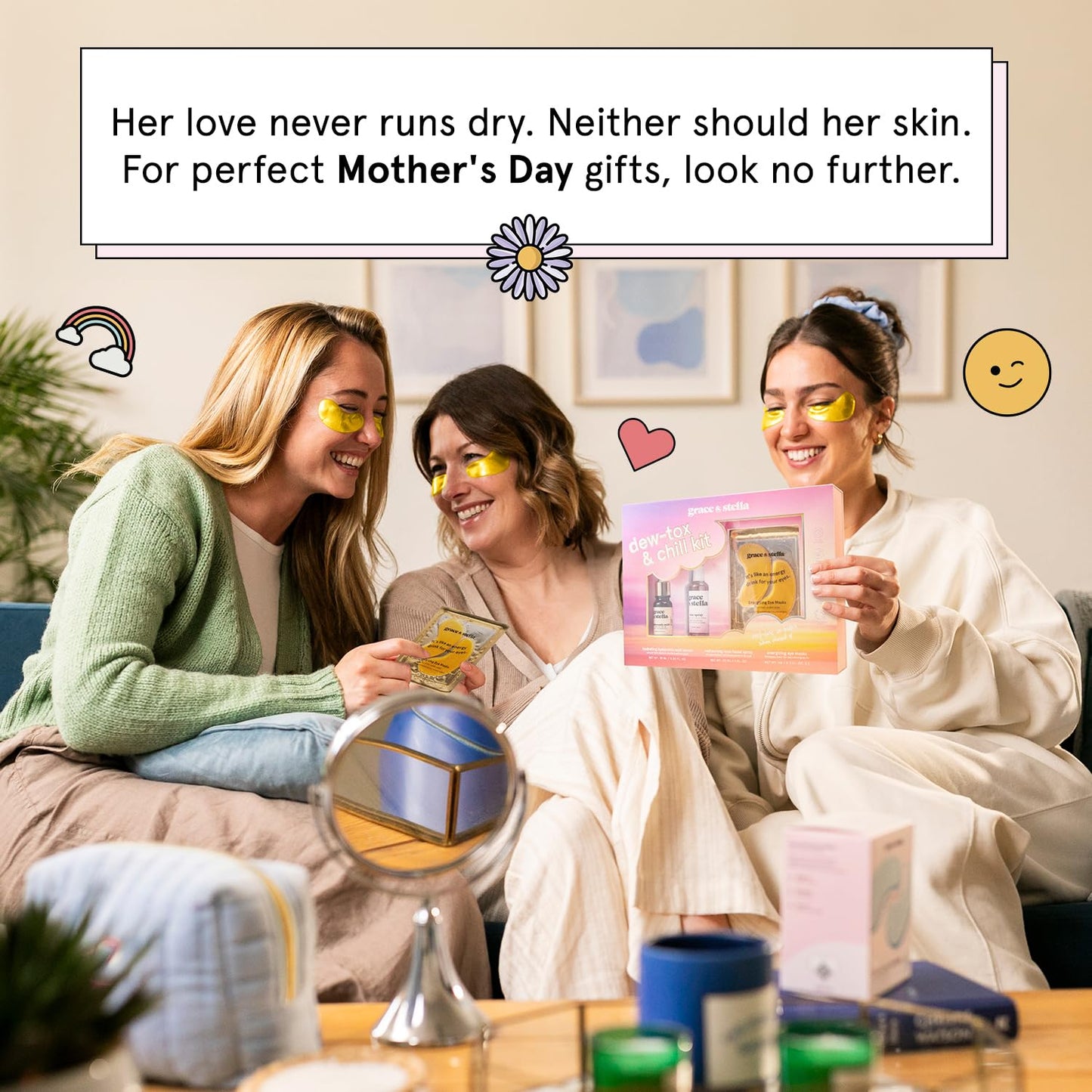 grace & stella Award-Winning Skincare Gift Set – Travel Essentials with Gold Eye Masks, Hyaluronic Acid Serum & Rose Spray – Holiday & Birthday Gift for Women