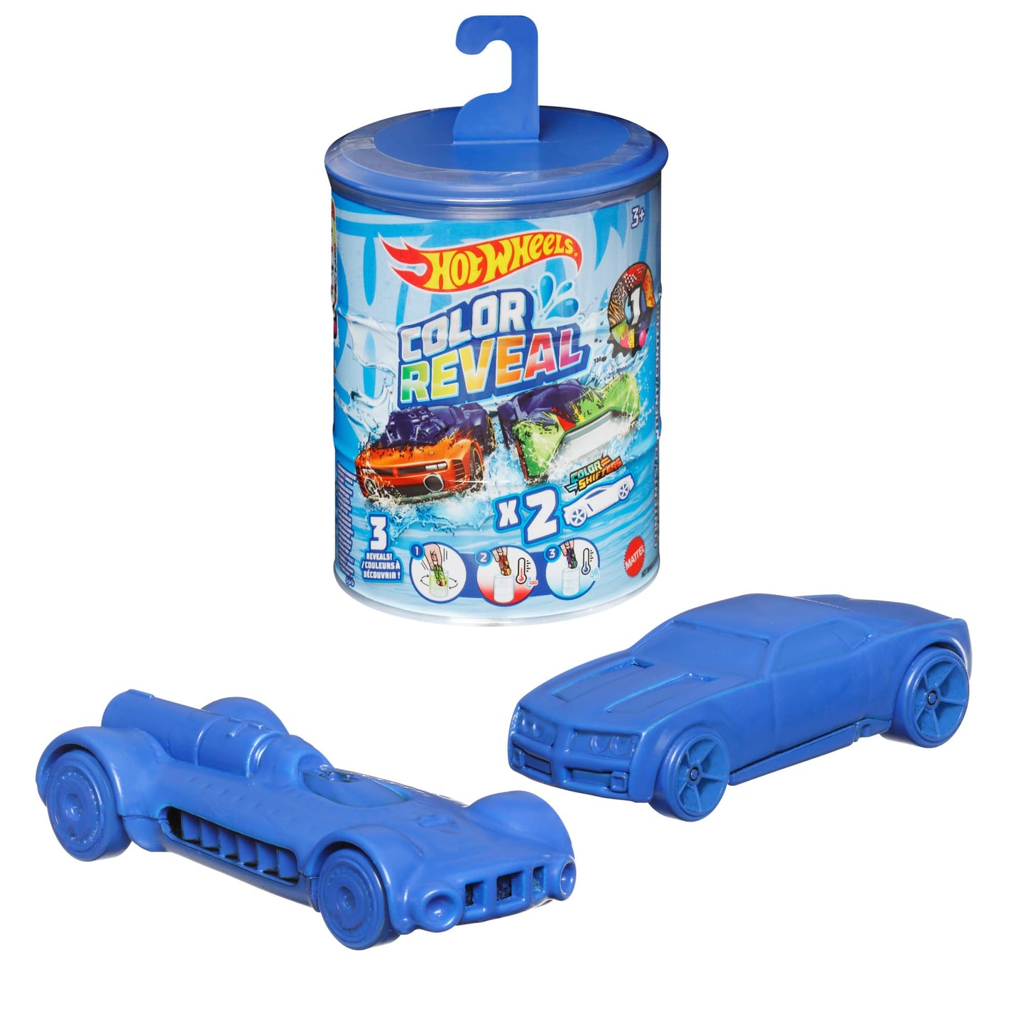 Hot Wheels 2-Pack Color Reveal Cars, 1:64 Scale with Surprise Initial & Repeat Color-Change in Warm & Icy Cold Water (Styles Vary)