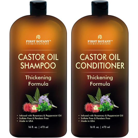 Castor Oil Shampoo & Conditioner Set – Anti Hair Loss & Thinning, Thickening Formula for Hair Regrowth, Sulfate Free, Anti Dandruff, 16 oz