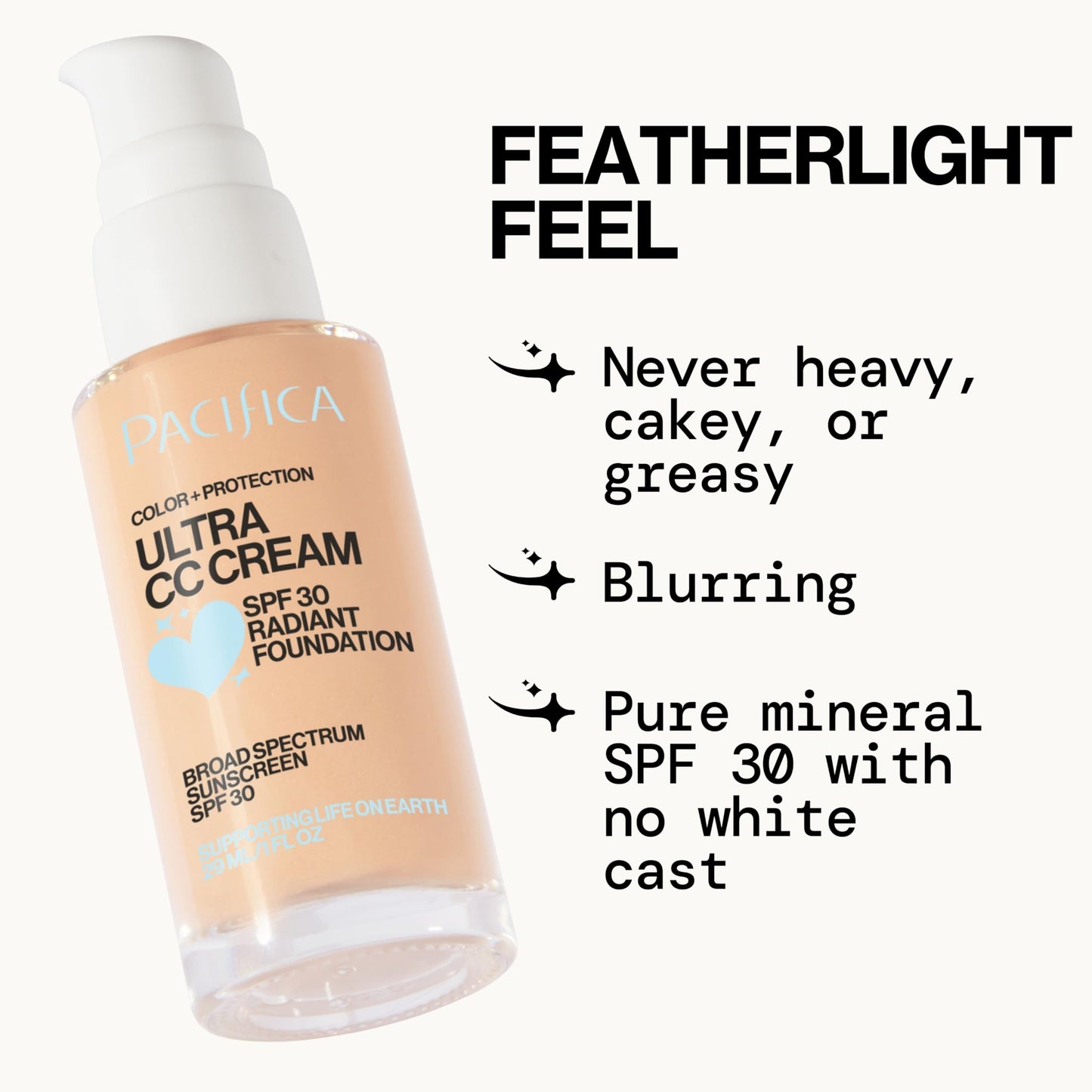 Pacifica Ultra CC Cream Radiant Foundation SPF 17 (Natural Medium) – Medium-Coverage Tinted Moisturizer + Mineral Sunscreen, Dewy Finish, 1 fl oz