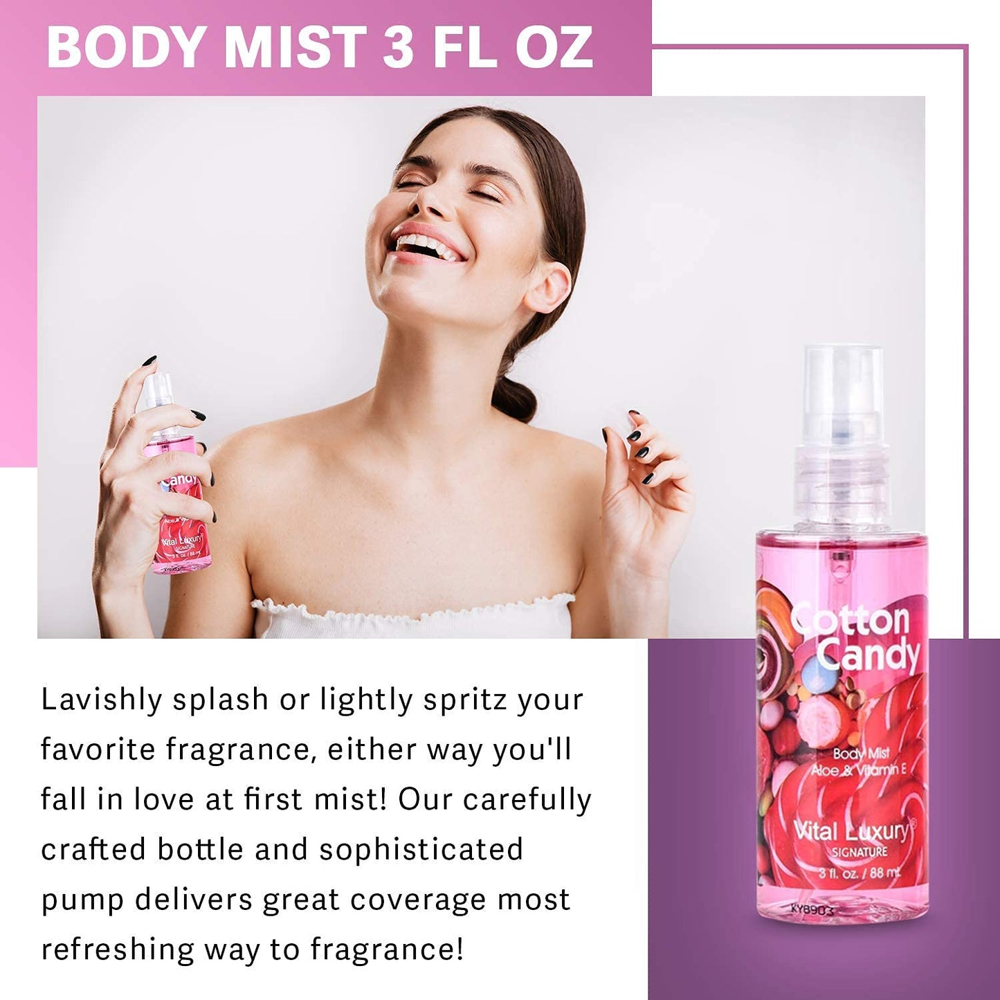 Vital Luxury Cotton Candy Bath & Body Travel Set – Lotion, Shower Gel & Fragrance Mist, Spa Gift for Women, Birthday, Mom & Valentine’s Day