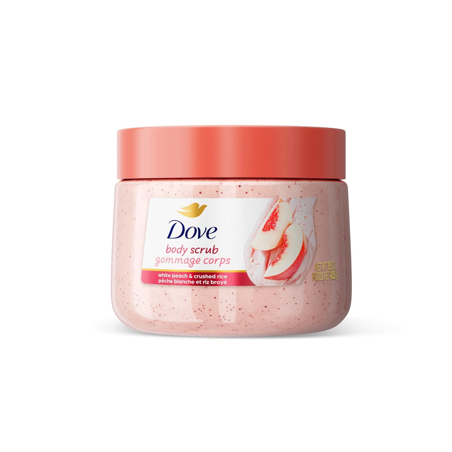 Dove White Peach & Crushed Rice Body Scrub Exfoliates and Deeply Nourishes for Smooth, Radiant Skin 15 oz