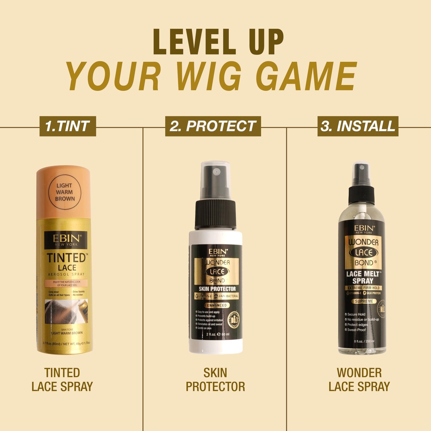 Tinted Lace Spray - Medium Brown 2.7fl.oz/80ml | Seamless Lace Blending, Quick-Dry Formula, Natural Finish for Lace Front Wigs