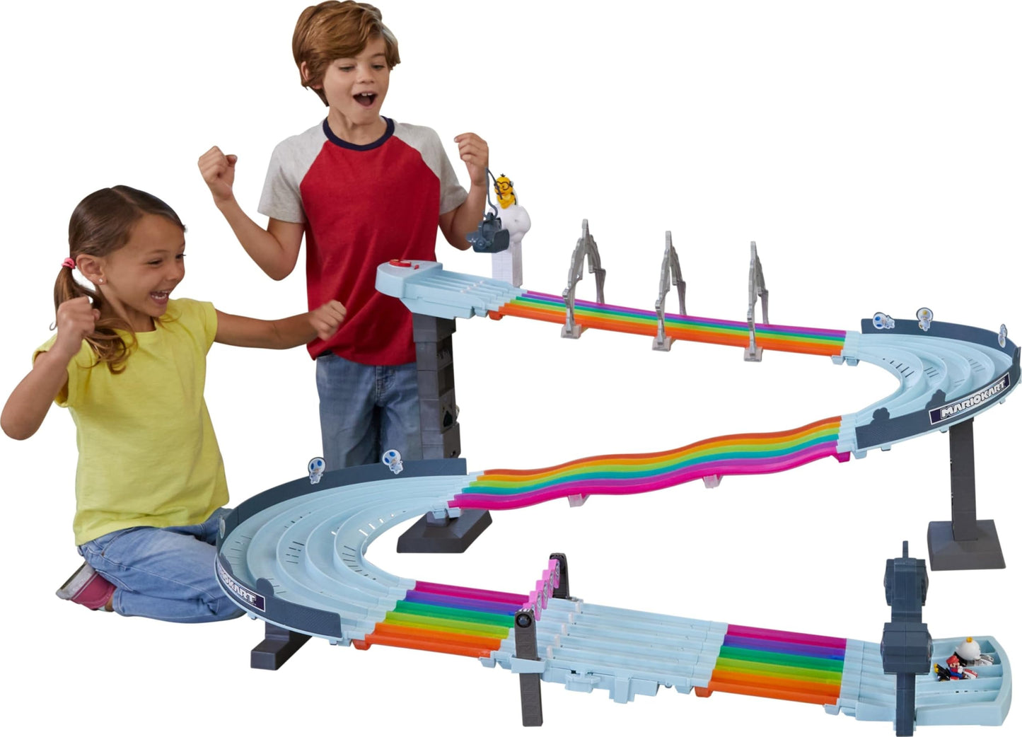 Hot Wheels Mario Kart Rainbow Road 8-Foot Track Set with Lights & Sounds, 2 1:64 Vehicles, 5-Color Course & 2 Configurations