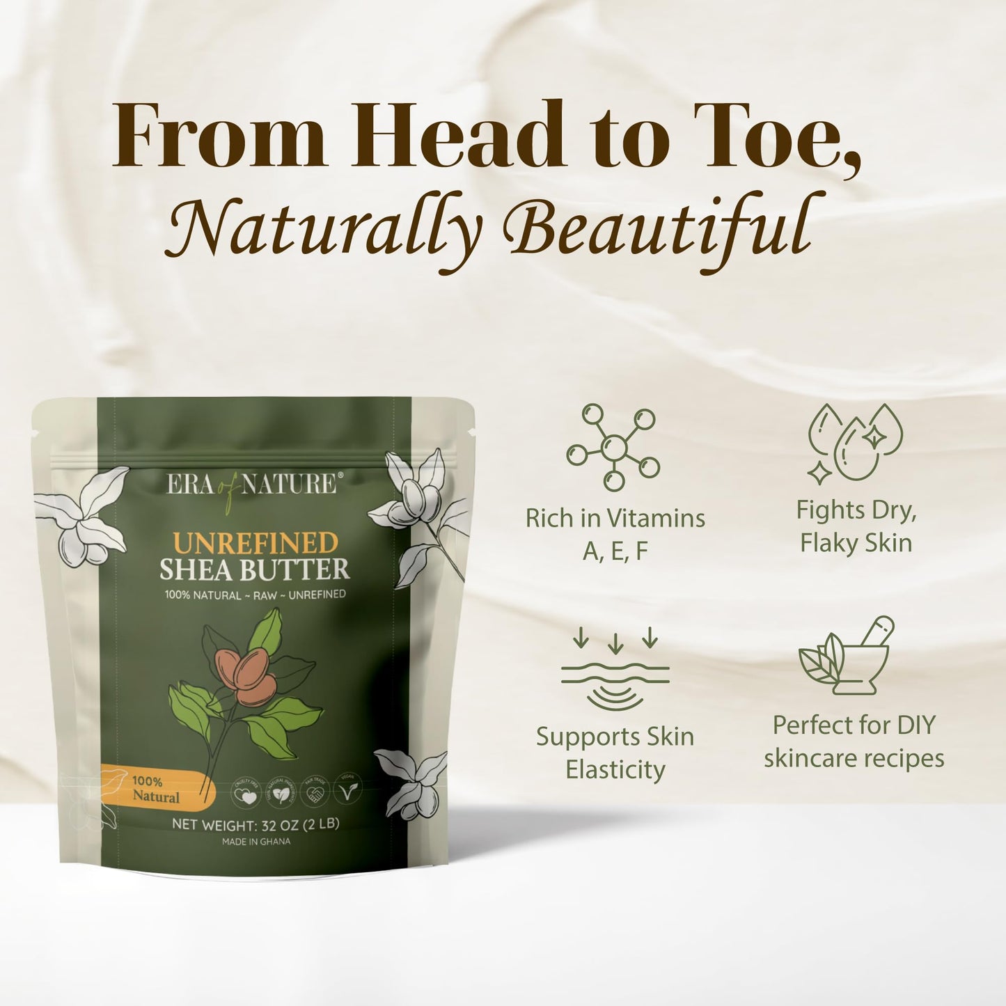 Era of Nature Organic Raw African Ivory Shea Butter 32oz – Moisturizing Skin & Hair, DIY Lip Balm, Cream, Soap & Lotion Making Kit