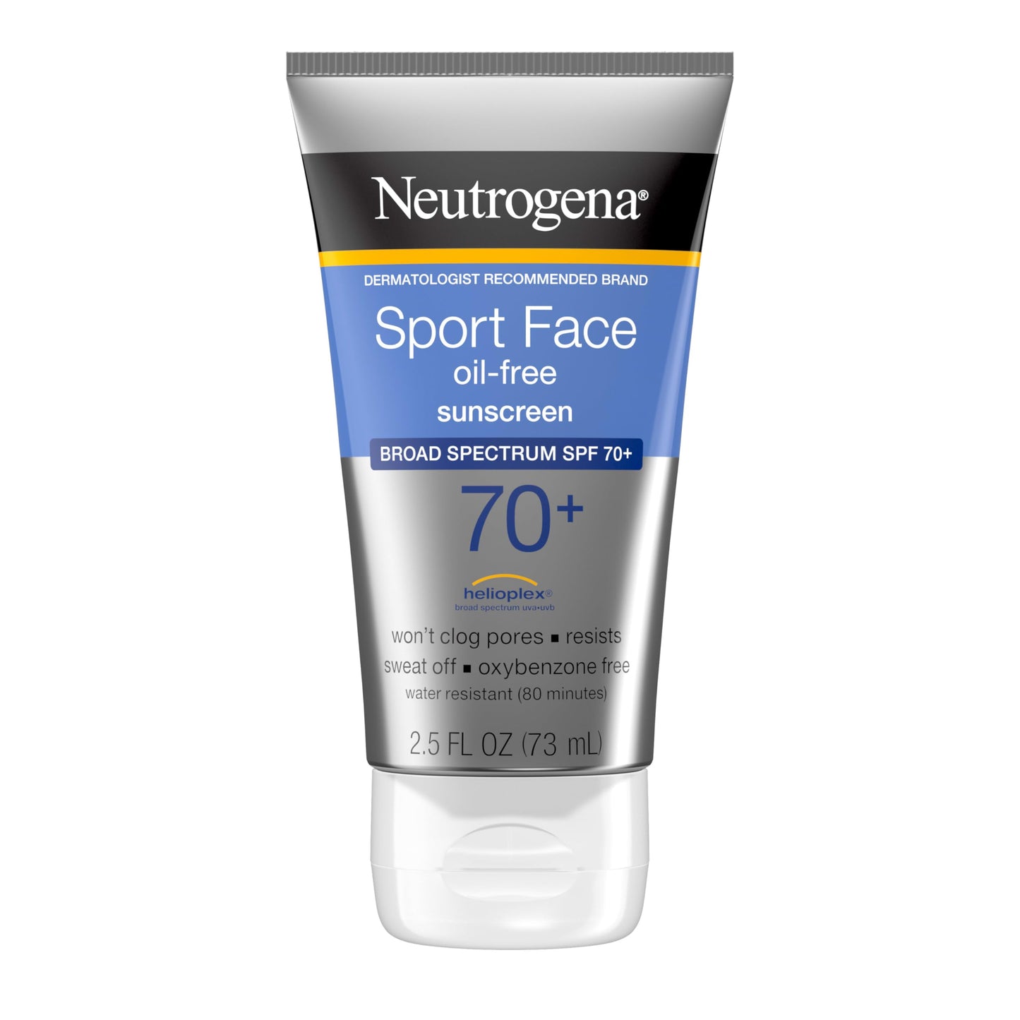 Neutrogena Sport Face Sunscreen SPF 70+, Oil-Free, Sweat & Water Resistant, Broad-Spectrum UVA/UVB, Oxybenzone-Free, 2.5 fl oz