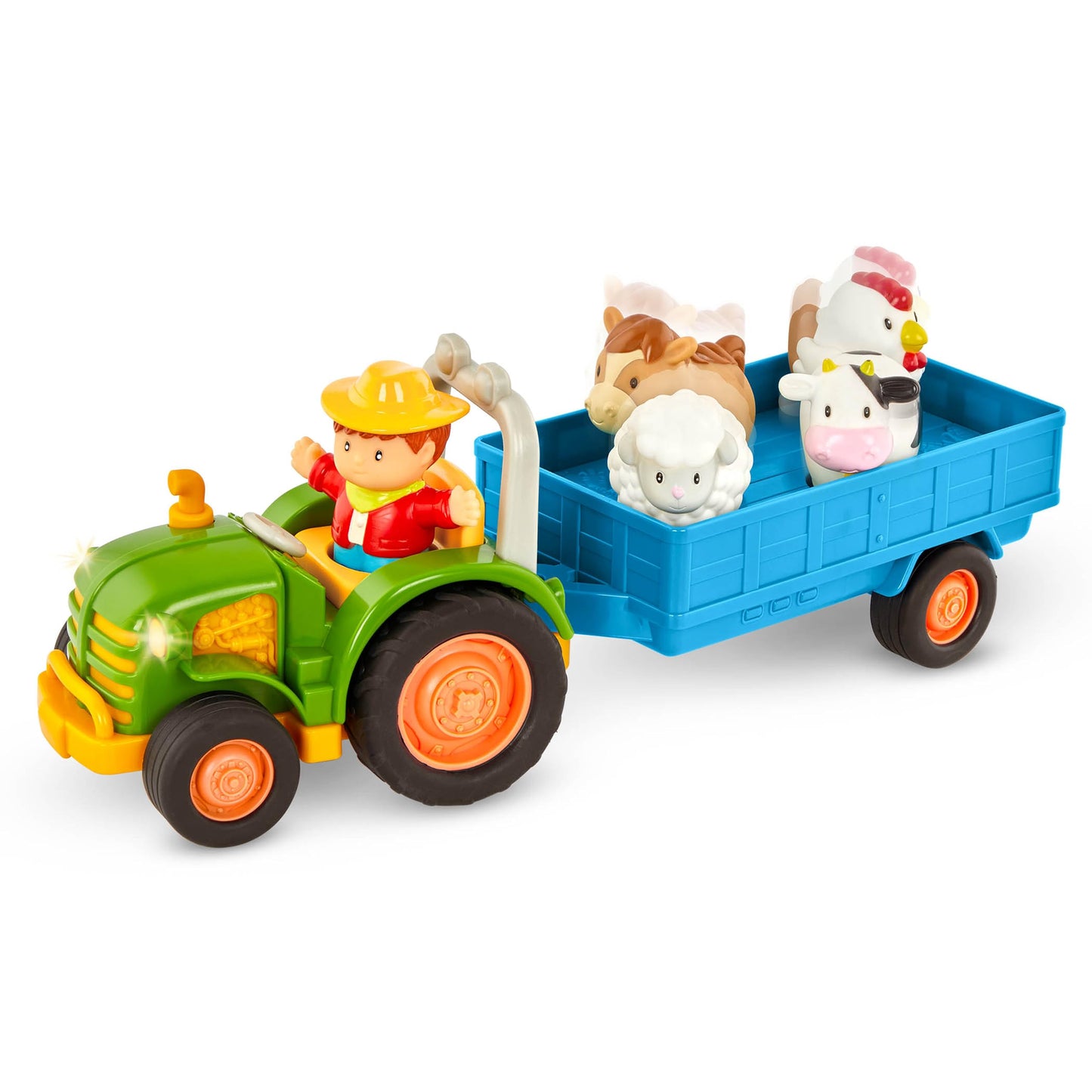 Battat Farm Tractor Toy Set with Lights & Sounds, Farmer Figure, Cart & 4 Animals, Music & Animal Sounds for Toddlers 18+ Months