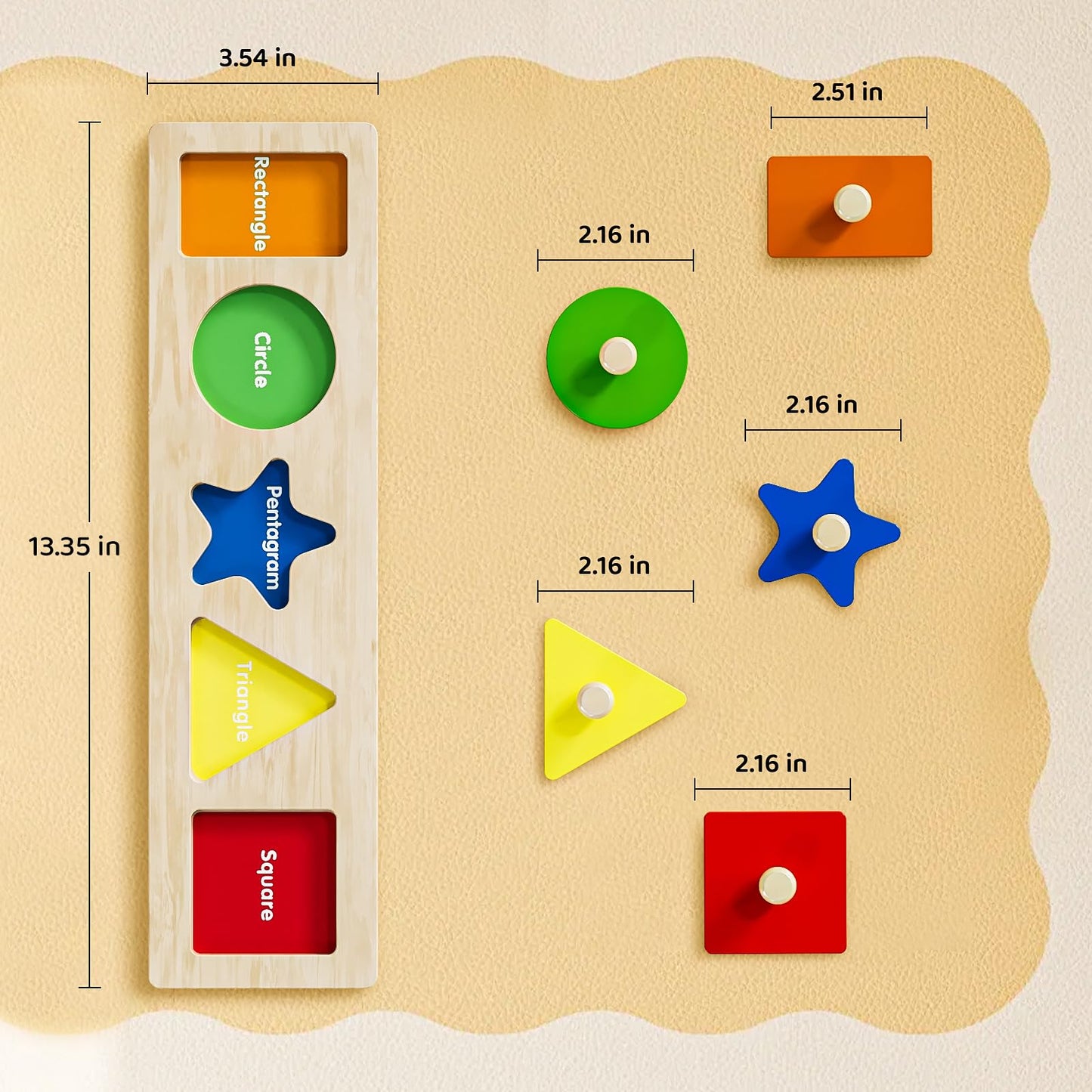 QODOFLR First Jumbo Knob Wooden Shape Puzzles for Toddlers 1-3,Montessori Shapes Sorter for1-2 Year Old,Preschool Learning Peg Puzzle Toys for Baby Kids,1-2 Year Old Boy Girl
