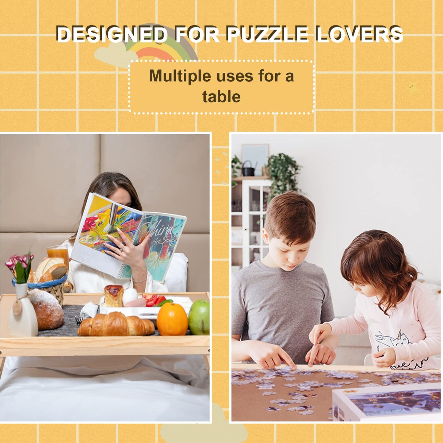 Yacona 1500-Piece Jigsaw Puzzle Board 34.3"x26.5" with 4 Drawers, Cover & Folding Legs – Portable Table for Teens & Adults, No Setup Needed