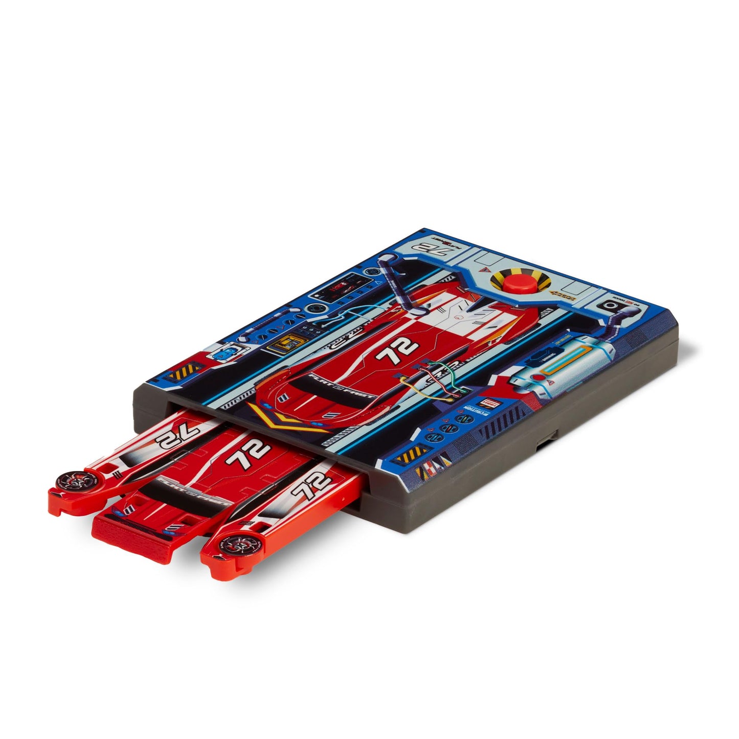 FLAT 2 FAST Stunt Card Racer – Pocket-Size Flat Car Launcher with Button for Stunt Racing, Compact Red Racecar Toy for Kids & Adults
