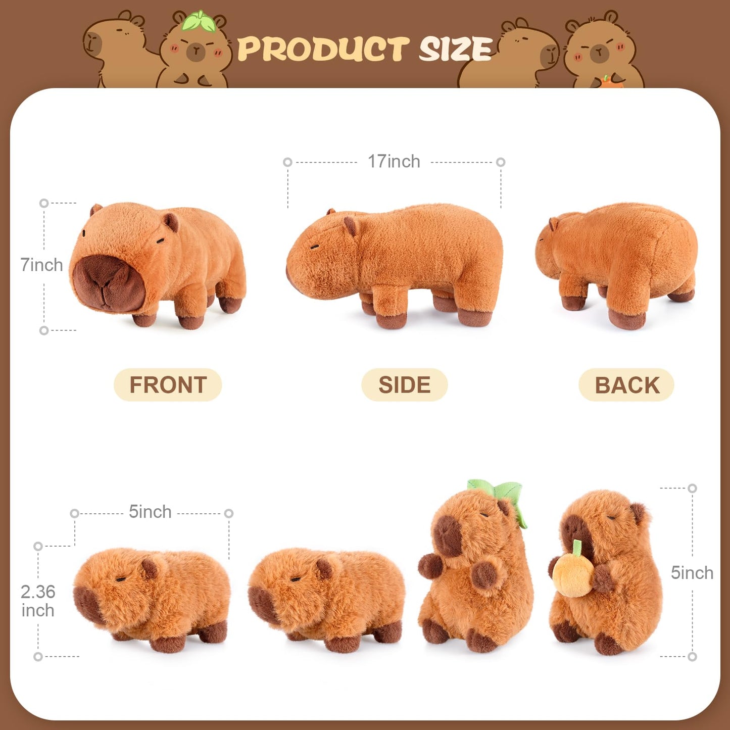SuzziPals 5-in-1 Capybara Plush Set – Mommy Capybara with 4 Baby Stuffed Animals, Soft Pillow Plushies & Cute Gift for Girls Age 3-8