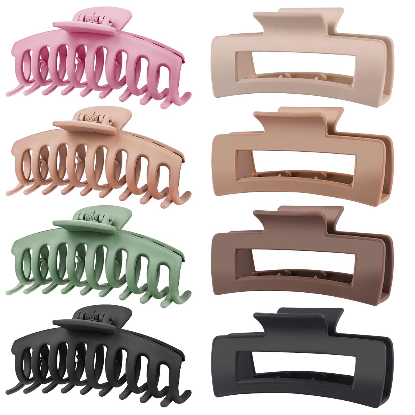 TOCESS 8 Pack Large Hair Claw Clips for Women – 4.33" Matte Jumbo Clips for Thick, Thin & Curly Hair, 90’s Style Strong Hold, Nonslip Design