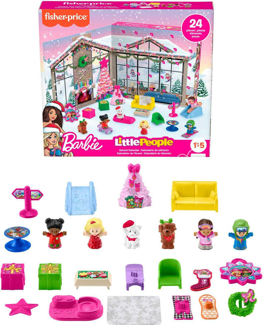 Fisher-Price Little People Barbie Toddler Advent Calendar Playset, 24 Christmas Figures & Pieces for Kids 18+ Months (Amazon Exclusive)