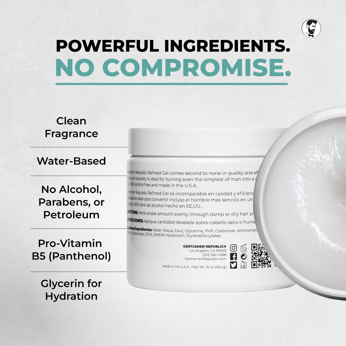 Gentlemen Republic Refined Hair Gel for Men 16oz | 24-Hour High Hold & Shine | Alcohol-Free, No Beeswax or Parabens | Humidity Resistant Styling Gel