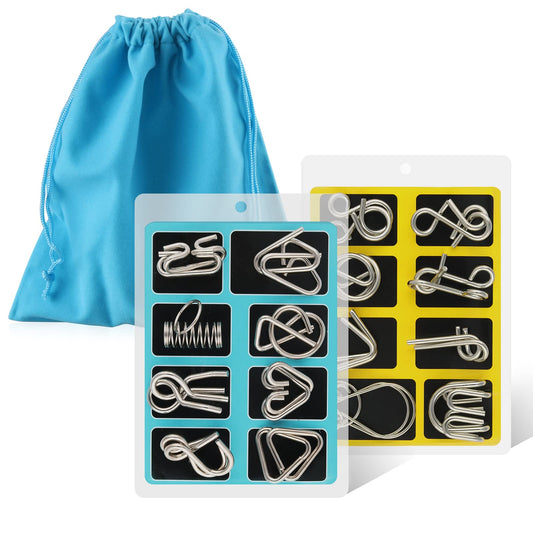 Coogam 16-Piece Metal Wire Puzzle Set with Pouch – Brain Teaser, IQ Challenge, Interlock & Chinese Ring Magic Trick Toy for Kids & Adults