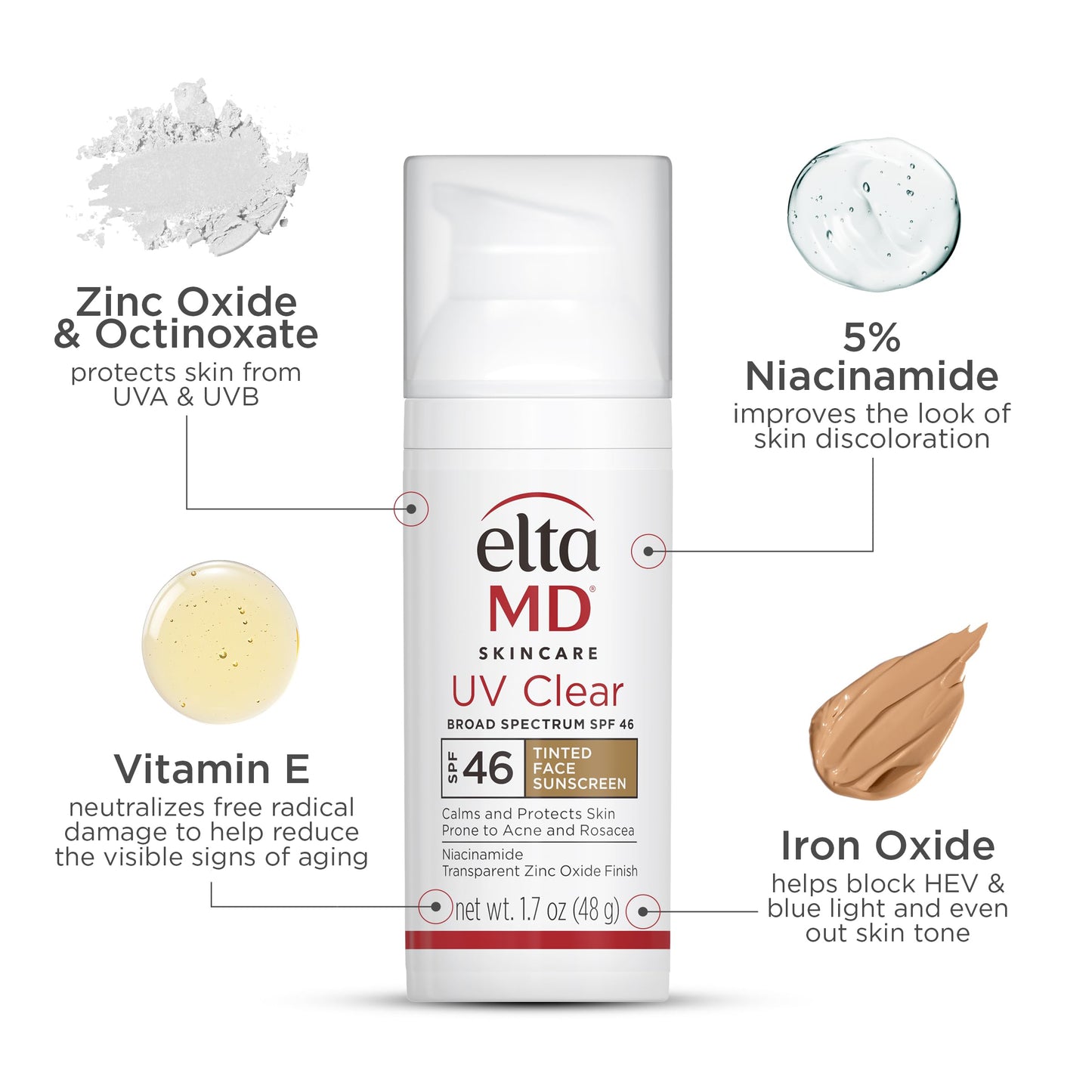 EltaMD UV Clear Tinted Sunscreen for Face, SPF 46 with Zinc Oxide, Oil-Free, Dermatologist Recommended, For Acne-Prone Sensitive Skin, 1.7 oz