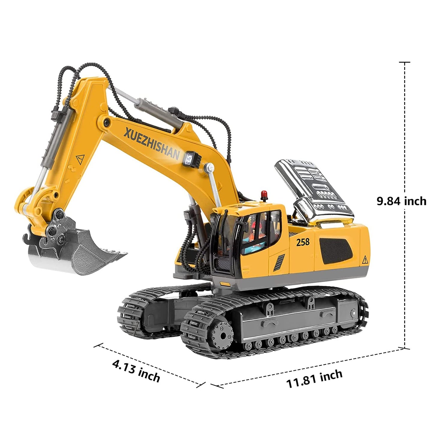 KidsFaves Remote Control Excavator Toy for Boys, 680° Turn, Metal Shovel, Lights & Sounds, 2 Batteries, Construction Toy Gift Ages 3-8