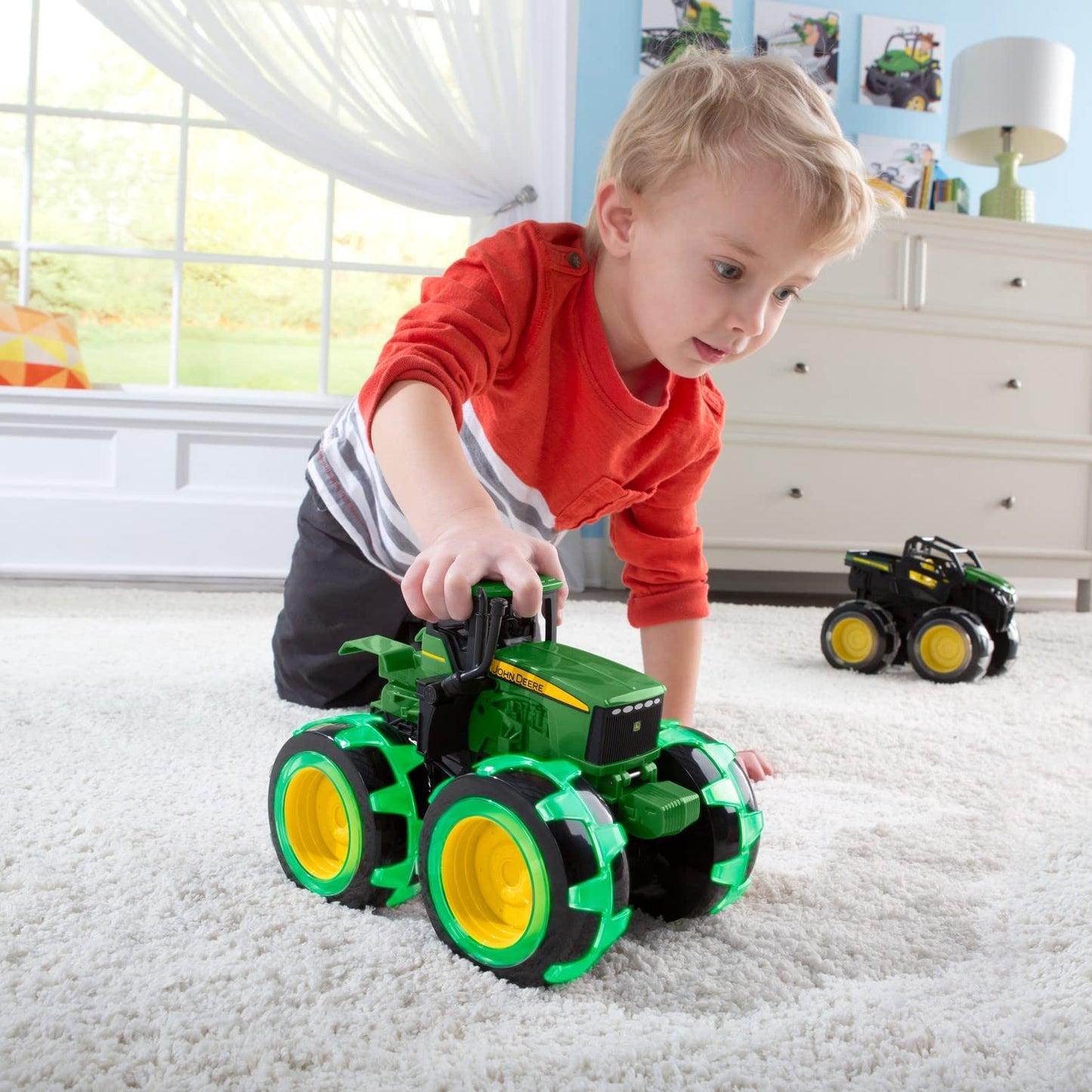 TOMY Monster Treads Lightning Wheels John Deere Tractor Toy – Motion-Activated Lights, Monster Truck Fun, Ages 3+ Frustration-Free