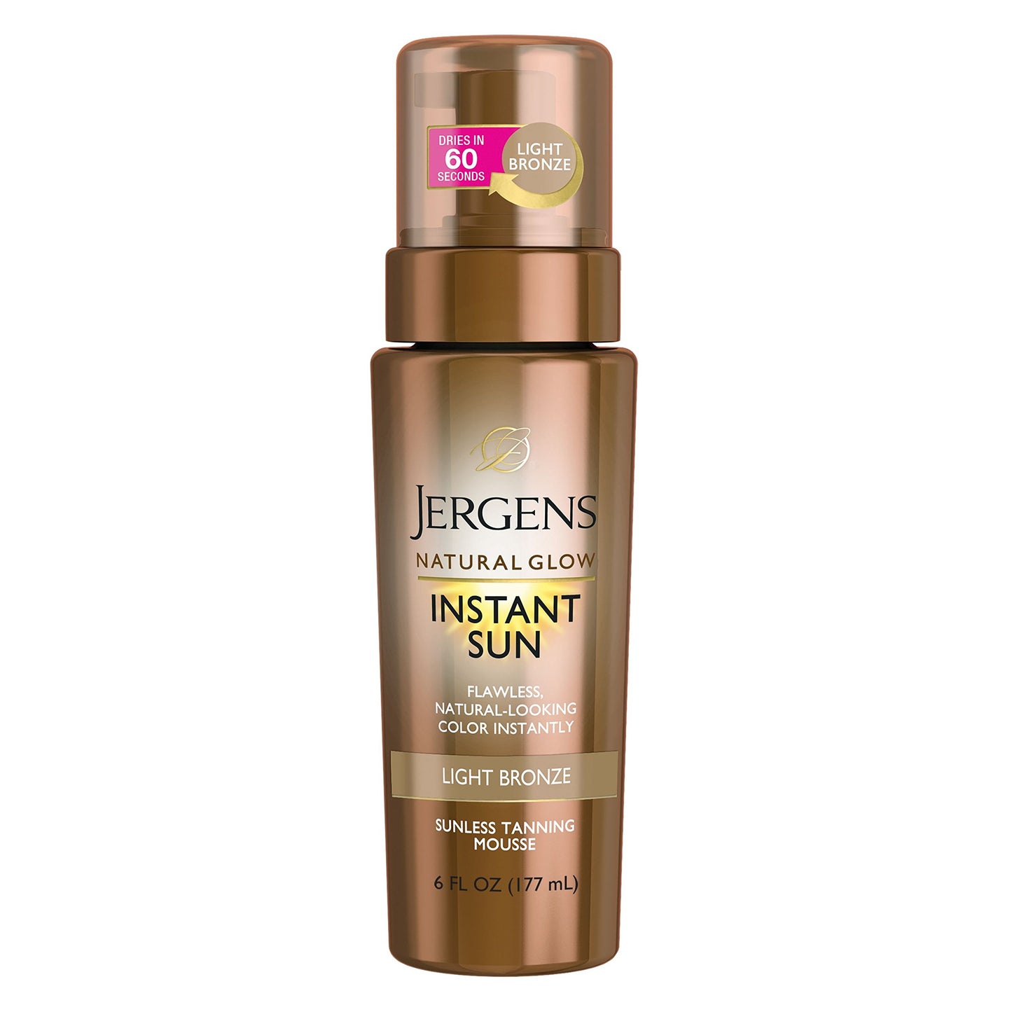 Jergens Natural Glow Instant Sun Body Mousse, Light Bronze Tan, 6 Ounce Sunless Self-tanner, for a Natural-looking Tan