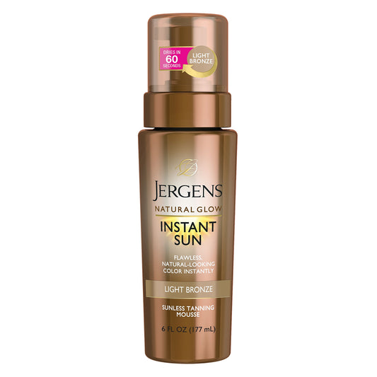 Jergens Natural Glow Instant Sun Body Mousse, Light Bronze Tan, 6 Ounce Sunless Self-tanner, for a Natural-looking Tan