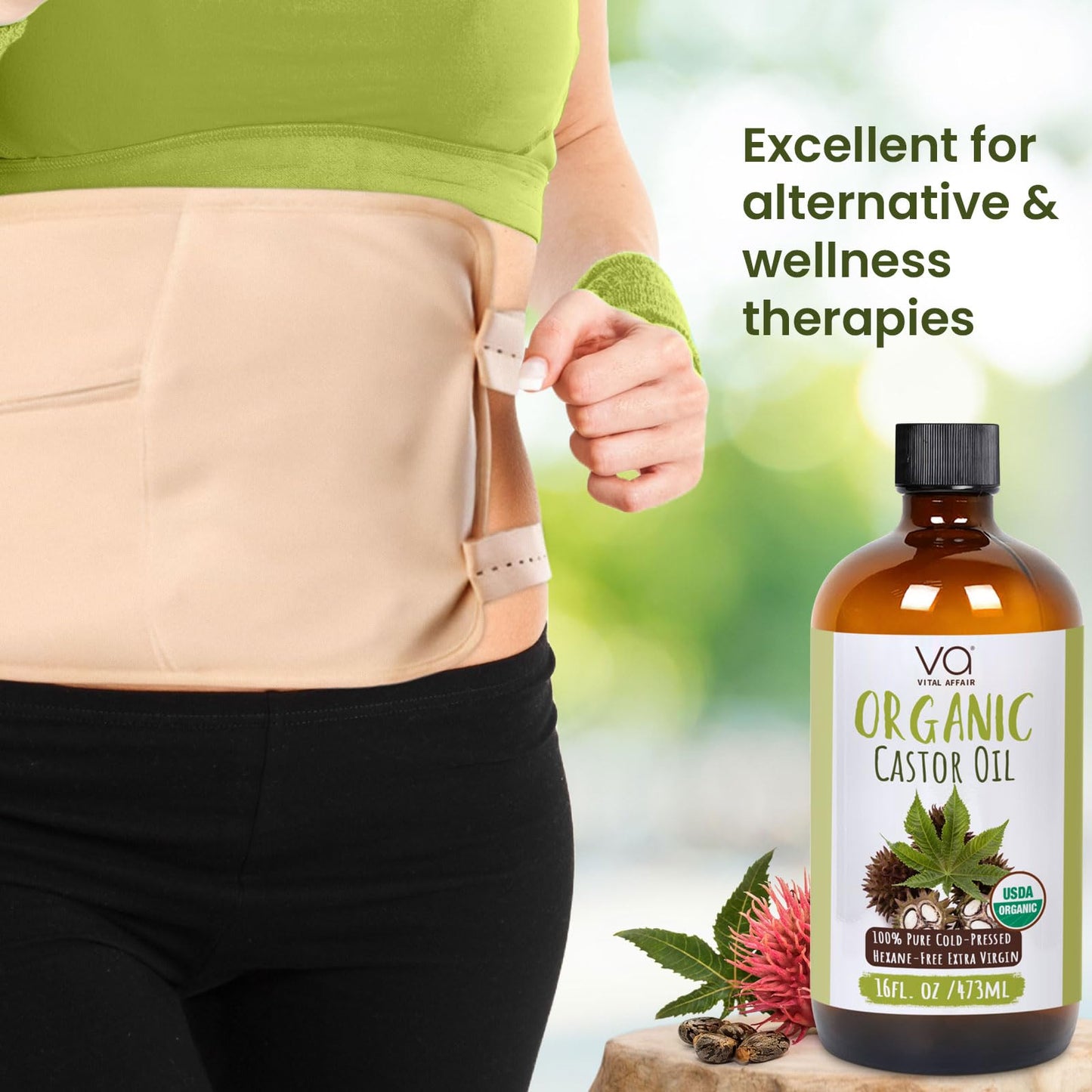 VITAL AFFAIR Organic Castor Oil 16oz – 100% Pure, Cold Pressed & Unrefined – USDA Certified – For Hair Growth, Eyelashes, Eyebrows & Castor Oil Pack