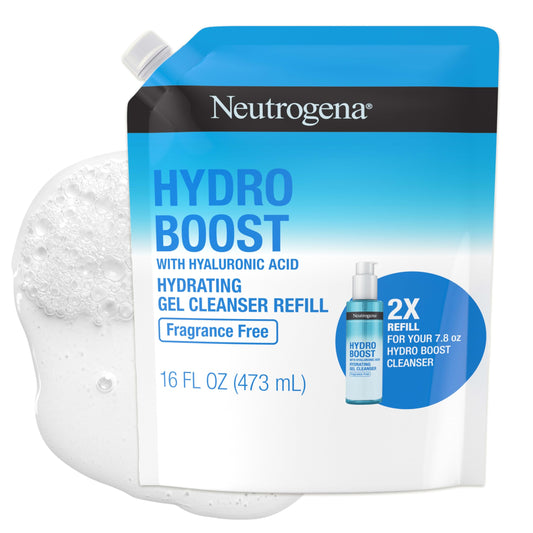 Neutrogena Hydro Boost Fragrance-Free Hydrating Gel Cleanser with Hyaluronic Acid – Daily Foaming Face Wash & Makeup Remover, 16 fl. oz Refill