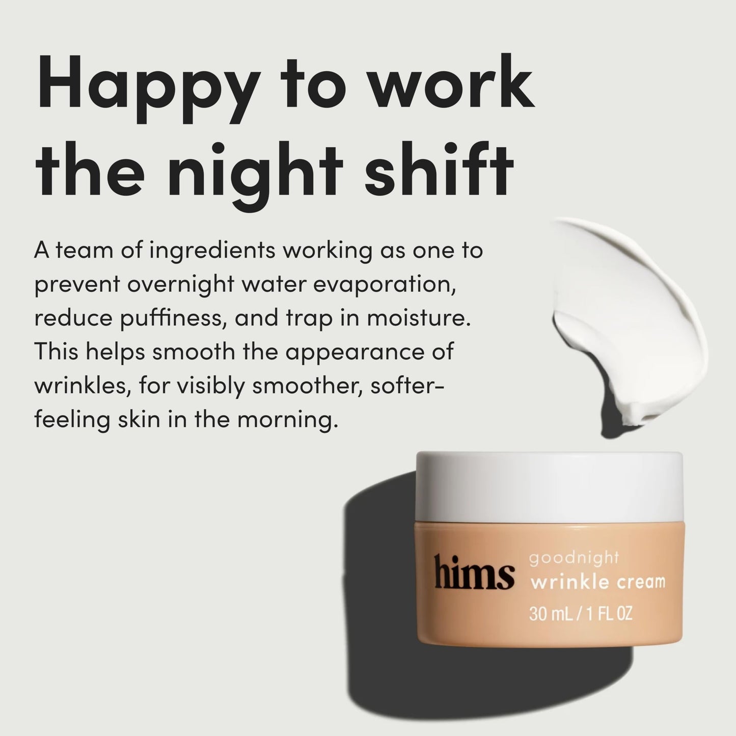 hims Goodnight Wrinkle Cream - Men's Hydrating Face Moisturizer with Hyaluronic Acid, Shea Butter & Caffeine, 1 fl oz