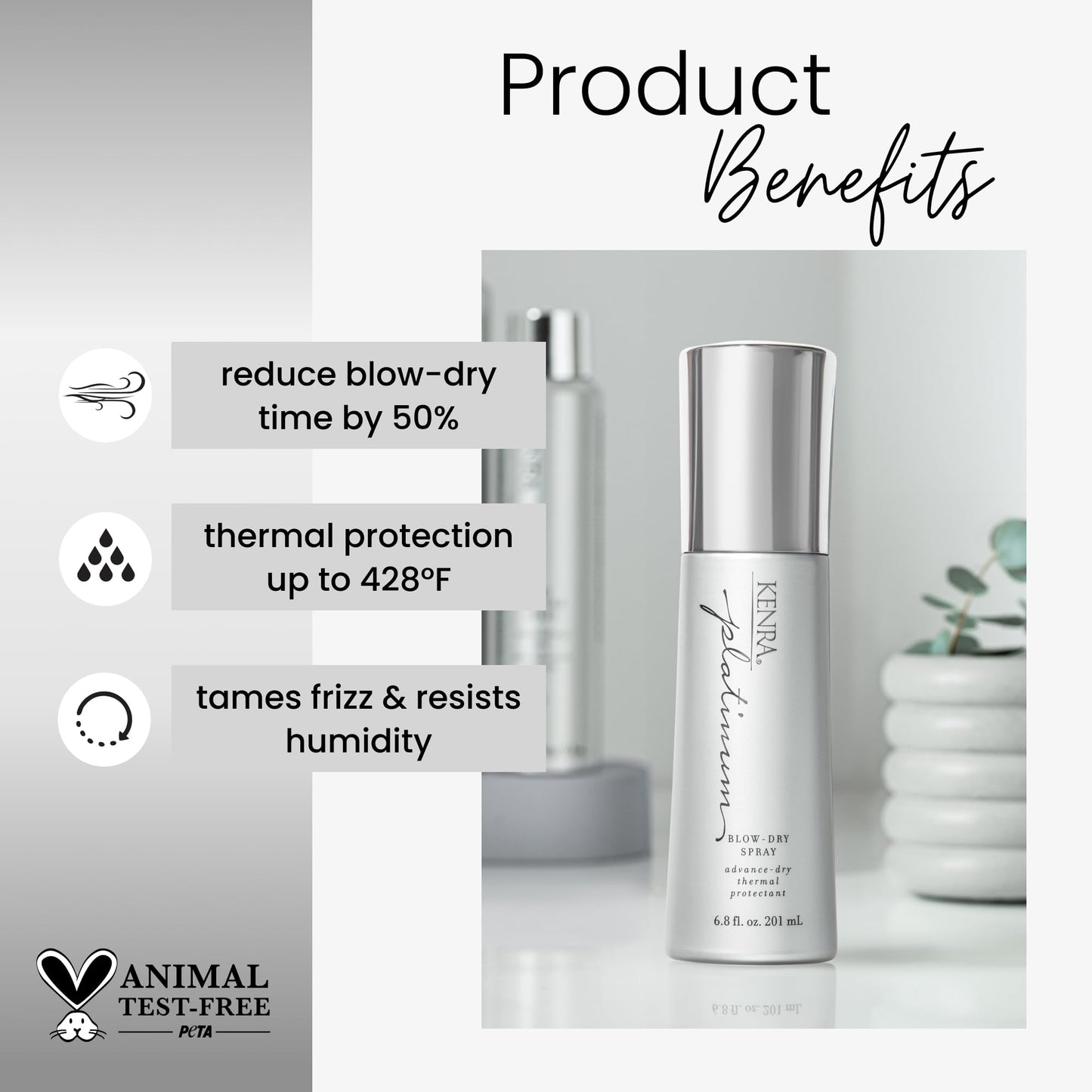 Kenra Platinum Blow-Dry Spray – Heat Protectant for Medium to Coarse Hair, Speeds Drying, Smooths, Detangles, Fights Frizz & Humidity, 6.8 fl oz